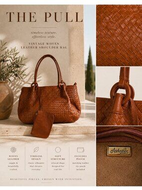 Vintage Ashneil Woven Leather Shoulder Bag Brown Intrecciato Style